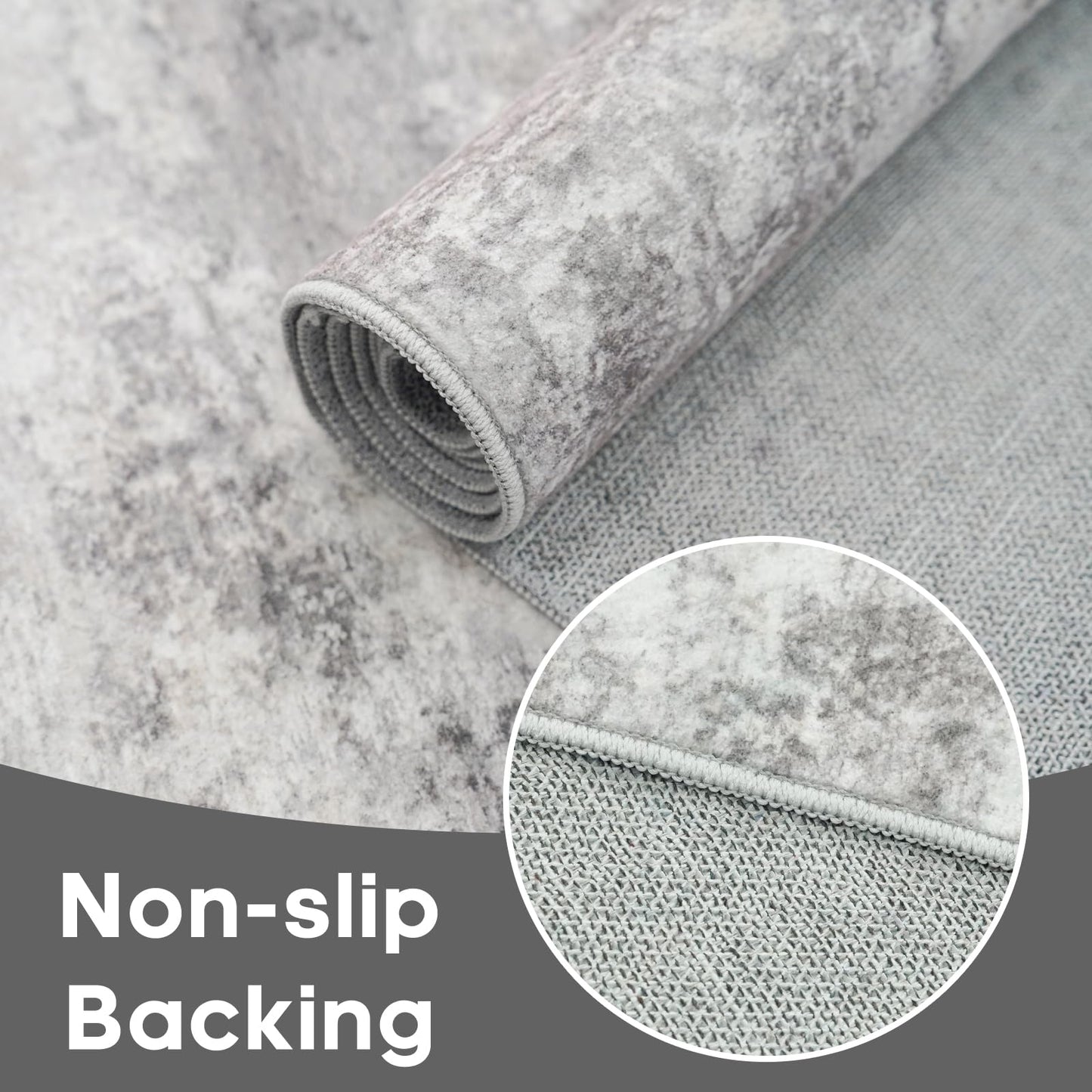 BYYVOO Grey Abstract 3x8 Washable Hallway Runner Rug