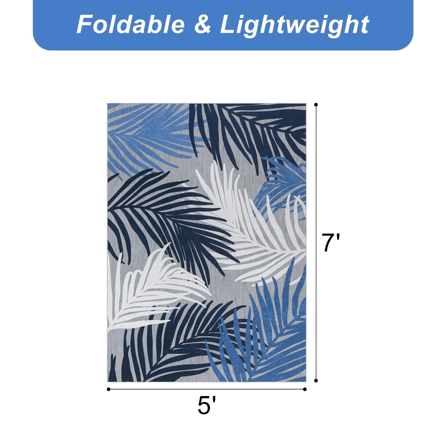 Pauwer Indoor Outdoor Area Rugs 5x7, Washbale Outdoor Patio Rug, Blue White