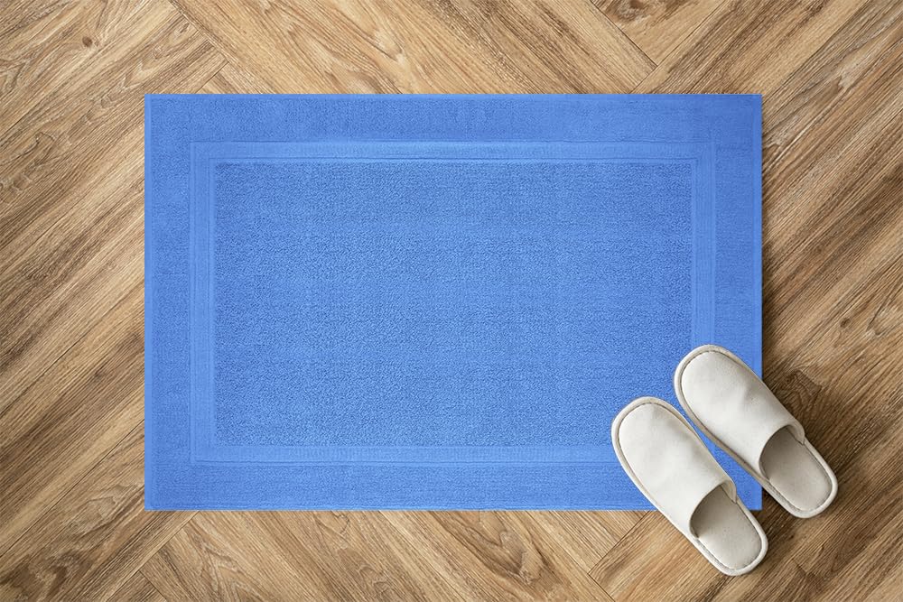 Infinitee Xclusives Premium Cotton Bath Mats for Bathroom – Pack of 2 | 34x22 Inches | Ultra Soft, Super Absorbent, Non-Slip, Machine Washable Mats (Eloquent Blue) [Not a Rug]