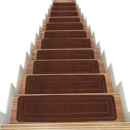 Aoxisicoo 15-Pack Brown Stair Treads for Indoor Wood Steps, 8x30 Inch Non-Slip Carpet Mats with Self-Adhesive Backing, Machine Washable Safety Runner for Kids, Elders and Pets