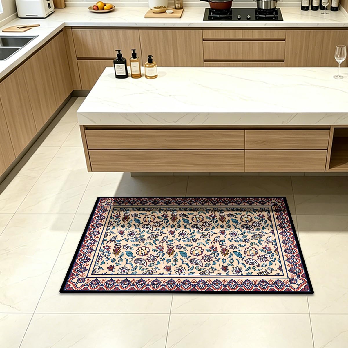 Washable Corridor Runner Rug, Non-Slip Hallway Rug with Upgrade Rubber Backing, Stain Resistant Faux Wool Distressed Carpet for Bedroom Kitchen Laundry Corridor Balcony (Leaf, 35.4" x 23.6")