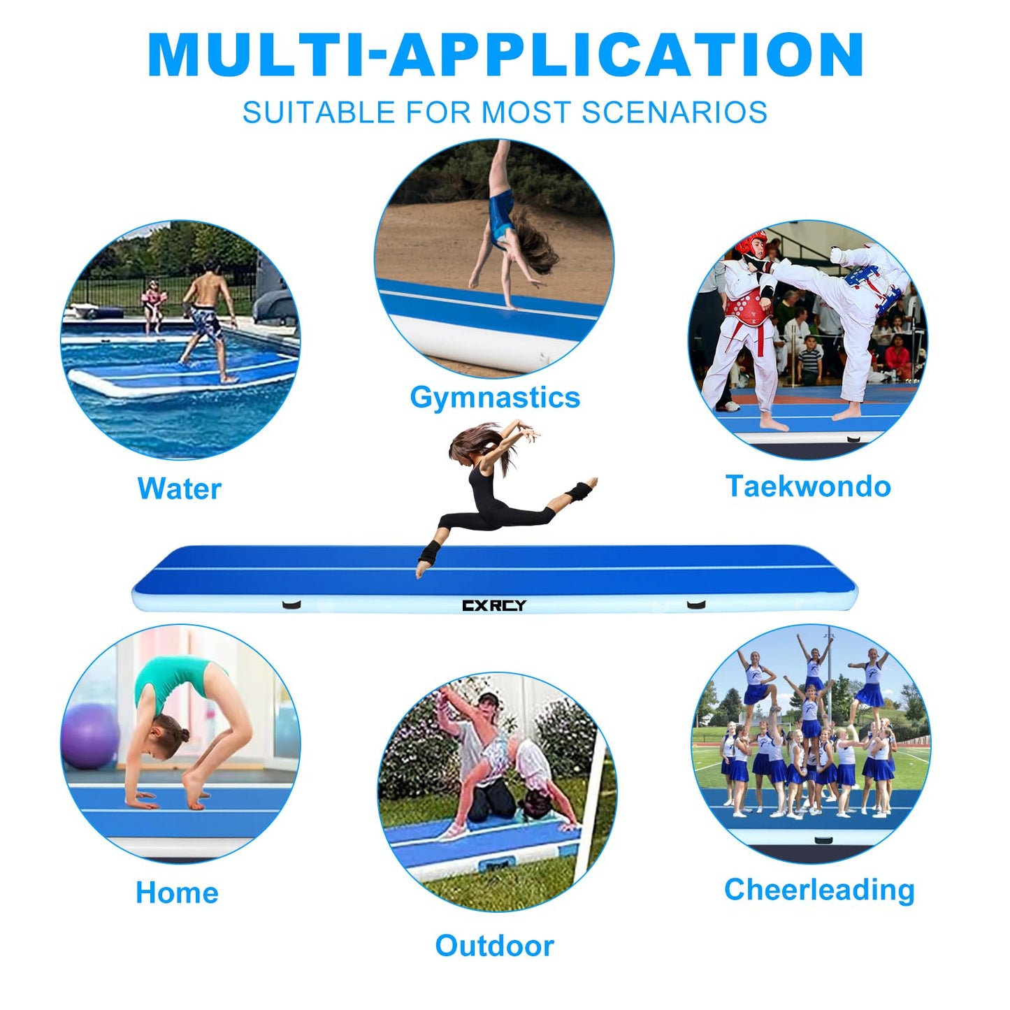 Air Gymnastics Tumbling Mat, 20ft Inflatable Track Mat for Home/Outdoor Training, 4 inch Thick Gym Mat with Electric Pump forKids&Adults (20ft/6m)
