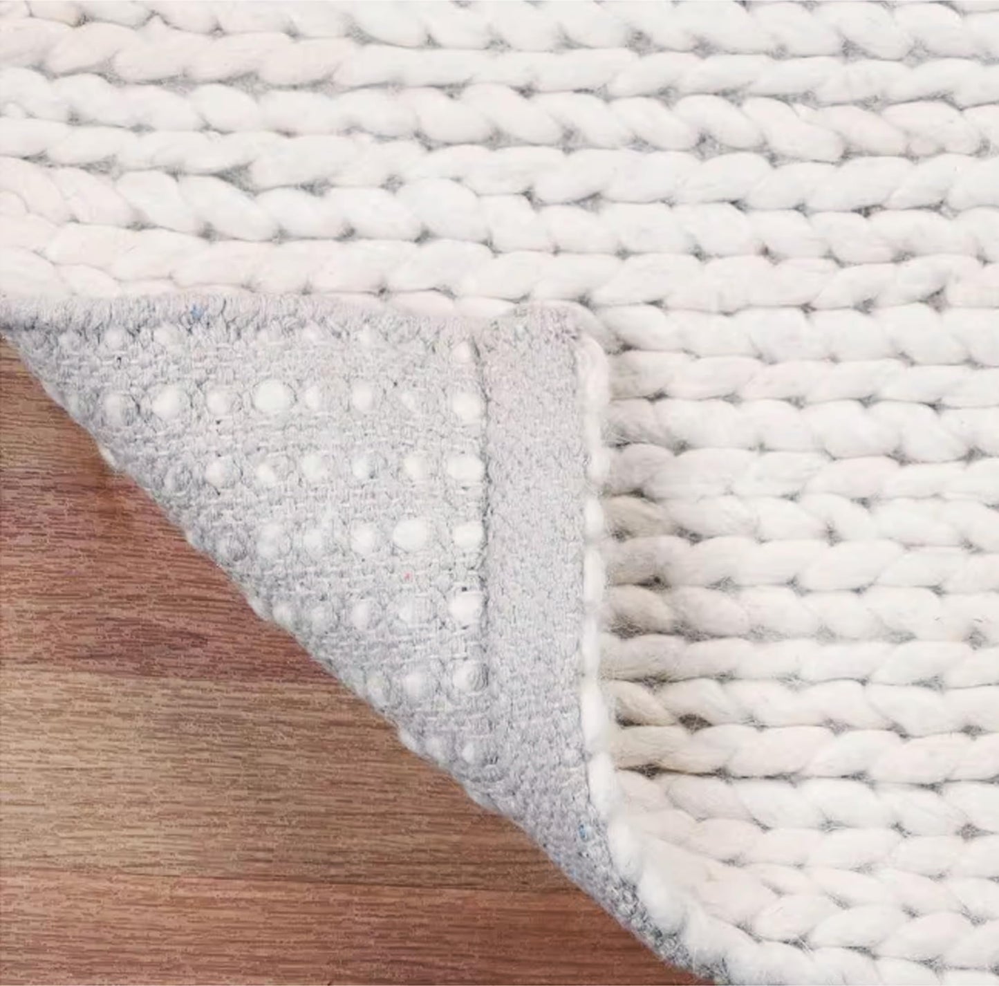 FRELISH DECOR Wool Cotton Area Rug for Living Room and Bedroom, 6'x9' Handwoven Braided Chunky Knit Cable Rugs, Farmhouse Contemporary Area Rug: Wool Ivory Premium
