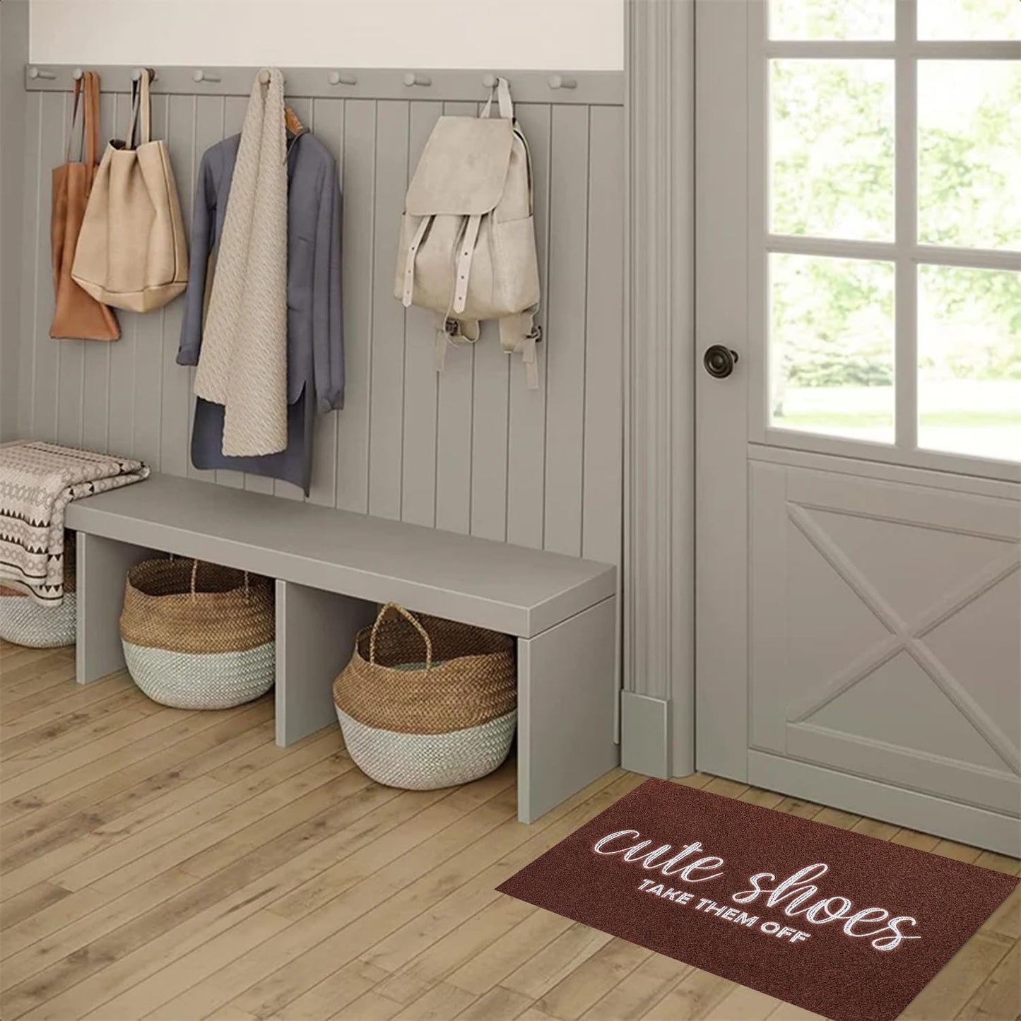 Front Door Mat Welcome Indoor Outdoor Entryway Mats for Shoe Scraper Cute Shoes Take Them Off Mats for Outside Home High Traffic Area Traffic Area Coffee