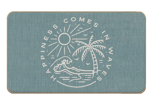 Lacosu Summer Beach House Happiness Comes in Waves Blue Rustic Door Mat Doormat,17"X30" Decorative Coastal House Indoor Outdoor Entry Welcome Door Mat,Ocean Beach Gifts