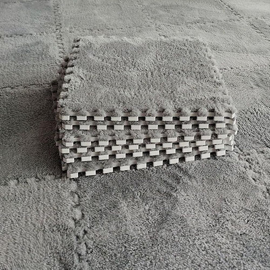 Kekon Square Interlocking Shaggy Soft EVA Foam Puzzle Mats Fuzzy Carpet Fluffy Area Rugs Set Tiles Plush Play Mat for Room Home Parlor Bedroom (12pcs, Gray)