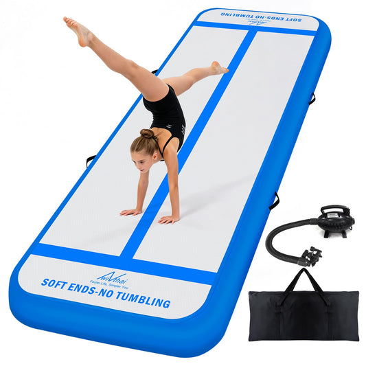 10FT Inflatable Gymnastics Tumbling Mat with 2-in-1 Safety Guide Lines