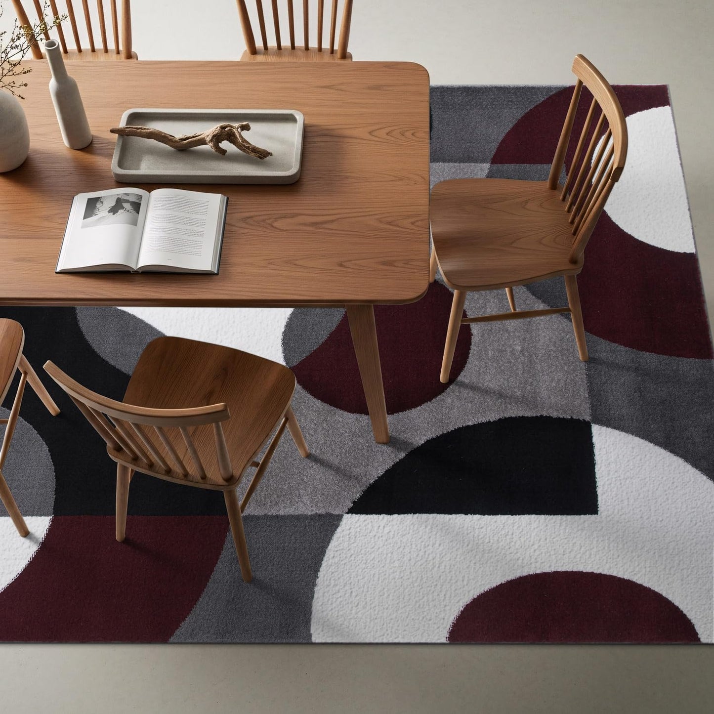 Rugshop Modern Circles Carpet Easy Maintenance for Home Office,Living Room,Bedroom,Kitchen Soft Area Rug 9' x 12' Burgundy