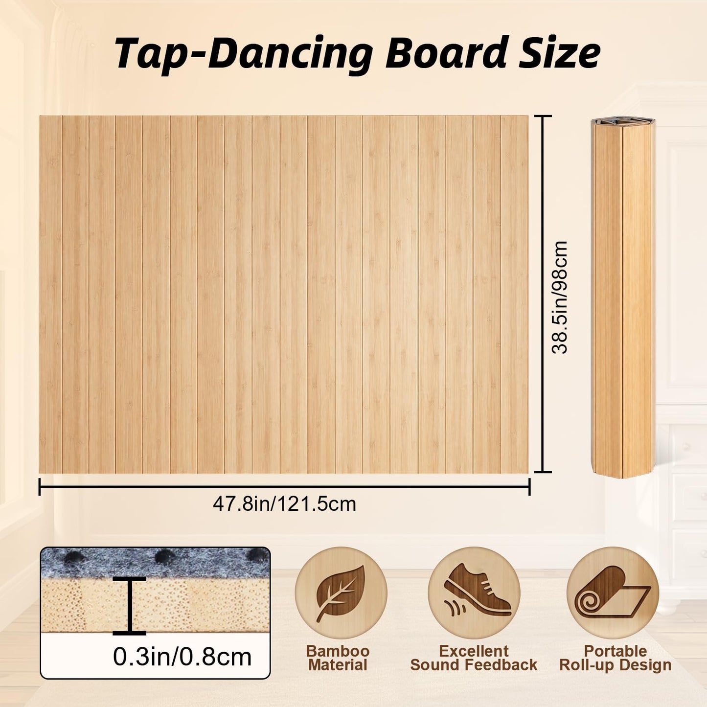 KFURNIKN Tap Dance Board Floor,Portable Tap Board 47.8 x 38.5 Inch,Bamboo Tap Board for Tap Dancing, Tap Dance Practice for Home,Outdoor