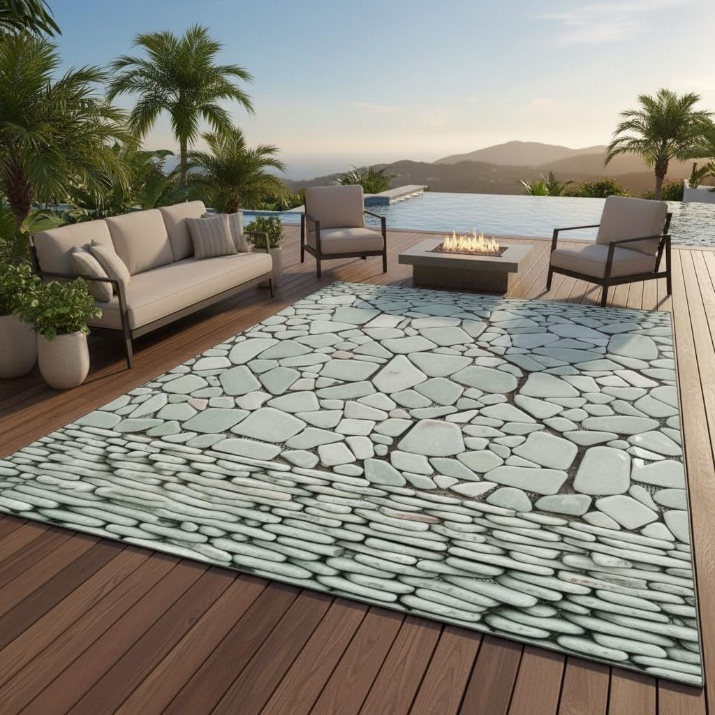 Fresh Vibrant Light Grey Stone Texture Outdoor Area Rug 2x3 for Balcony Garden Porch Patio Machine Washable No Slip Durable Large Carpet in Front Yard Backyard Veranda Natural Unique Aesthetic Rugs