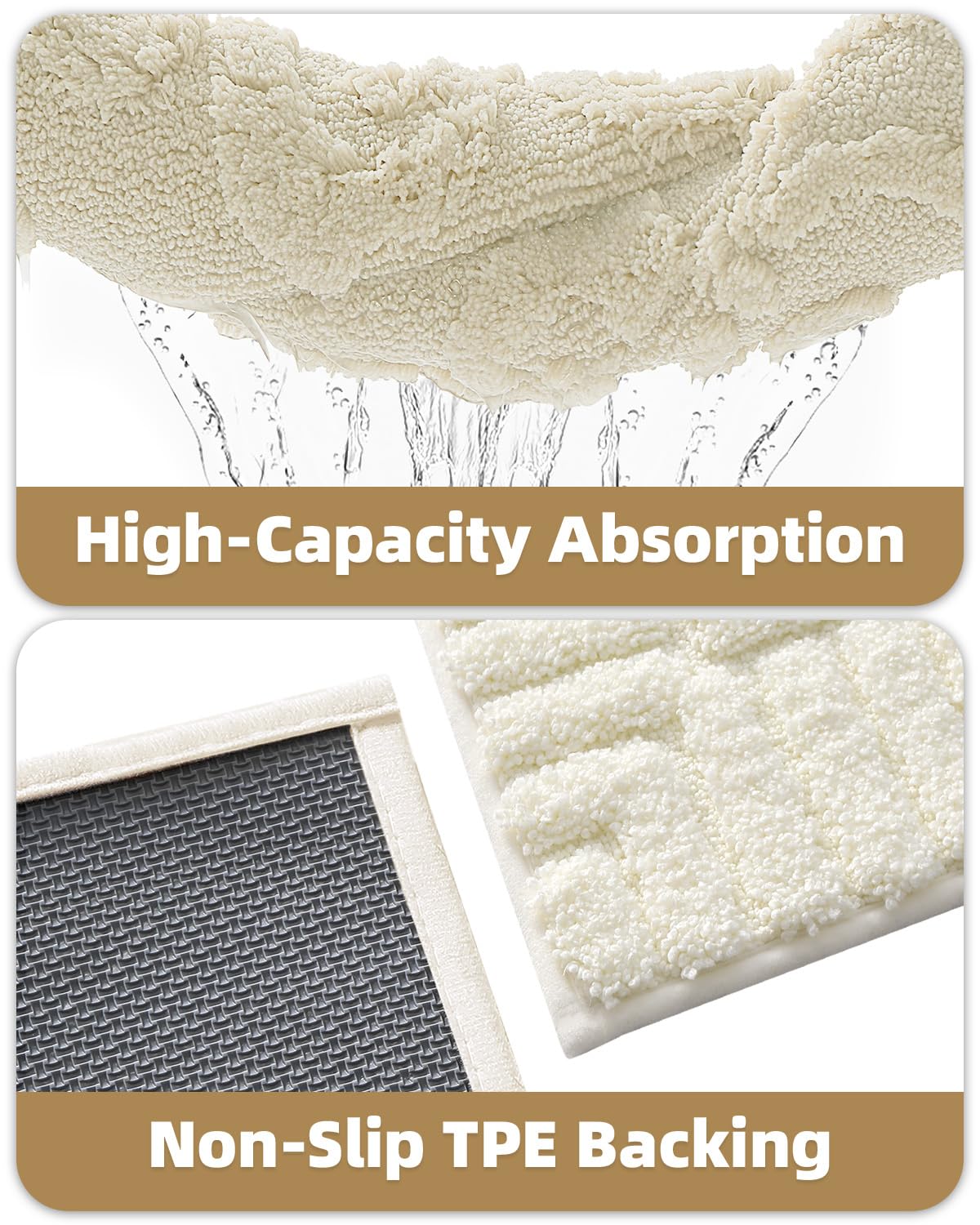 Color&Geometry Long Off White Bathroom Runner Rug, 24"x43" Absorbent Bath Rugs Non Slip Washable, Soft Bath Mats for Bathroom Floor, Shower, Bathtub, Laundry