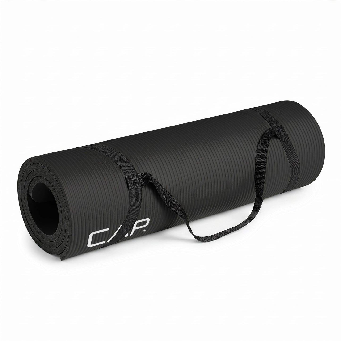 CAP Barbell Yoga Mat 1/2" Thick with Carrying Strap - High Density Exercise Mat for Yoga, Pilates, Stretching, Floor & Fitness Workouts - 68''x24''x1/2" | Black