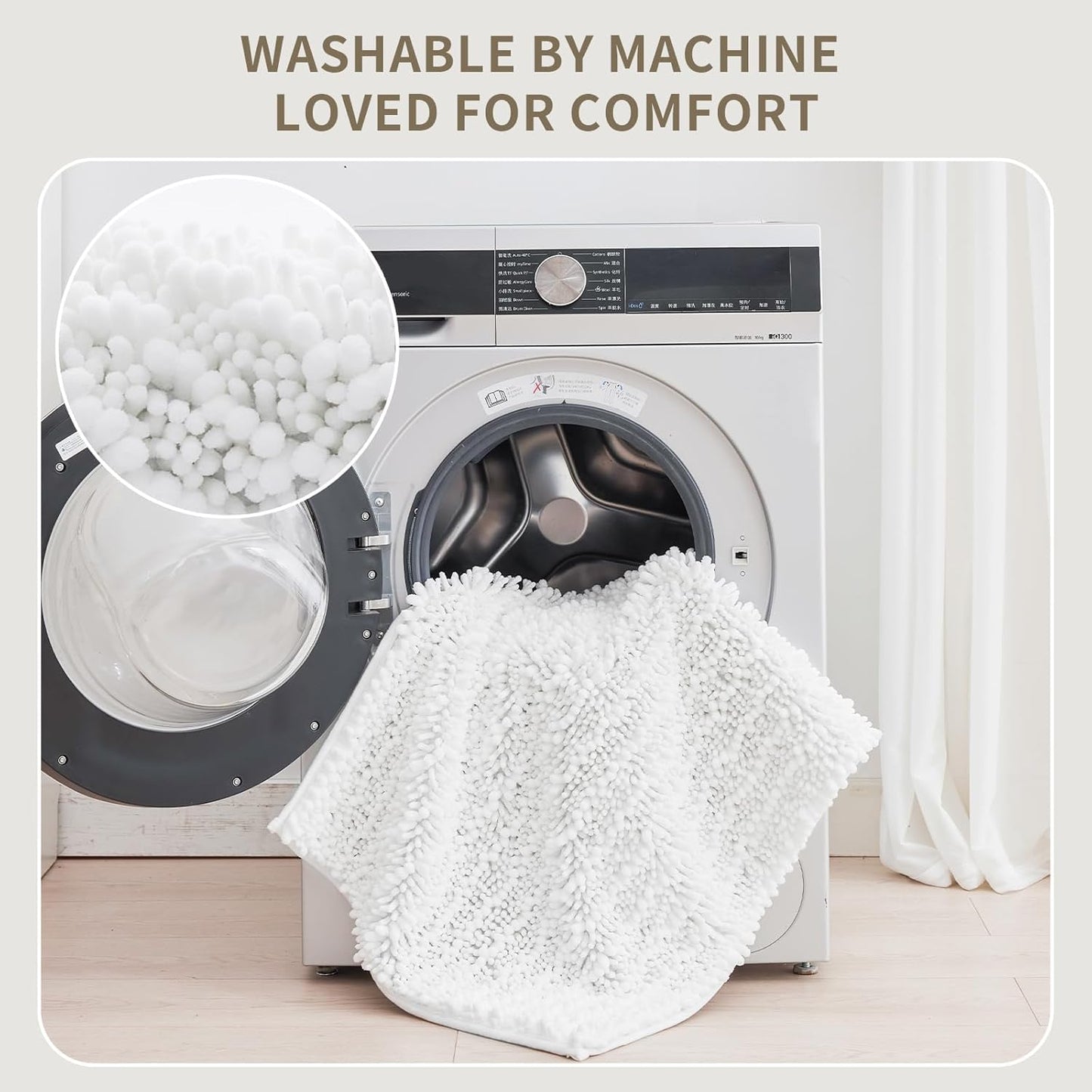Ruggnovea White Toilet Rugs U Shaped Washable, 24x24 Contour Bath Rugs for Toilet, Luxury Ultra Soft Chenille U-Shaped Toilet Rug, Non Slip Absorbent Machine Washable Bathroom Mat for Toile