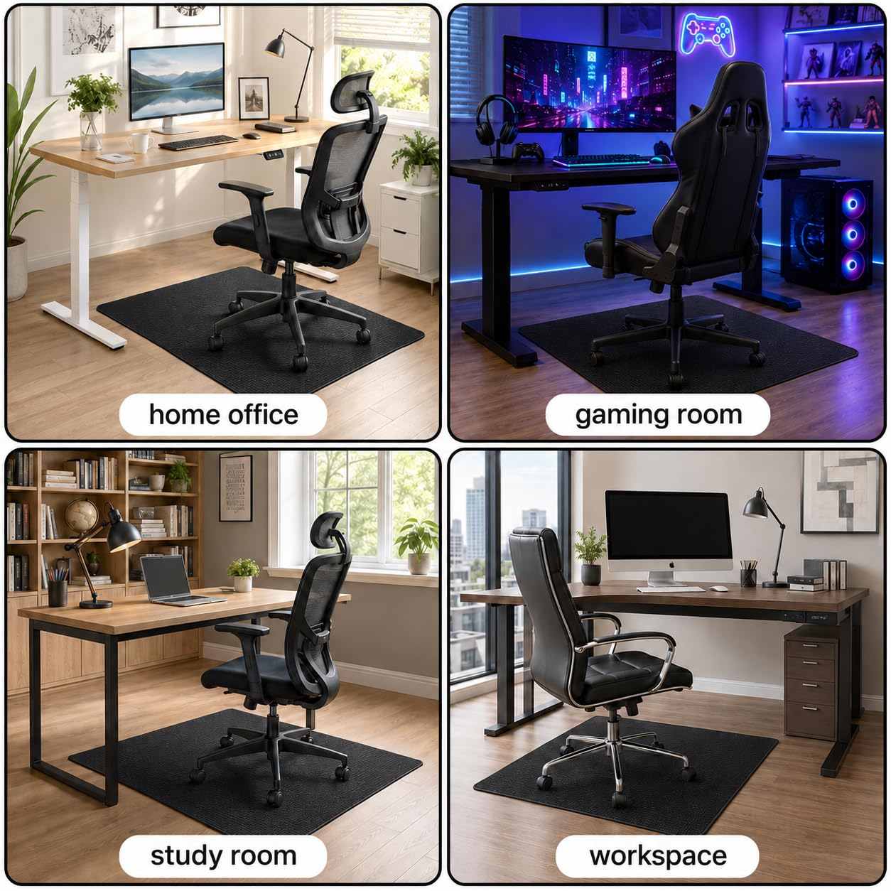 Office Chair Mat for Hardwood Floors, 48 x 35.5 in Non-Slip Desk Chair Mat for Rolling Chairs, Low Pile Under Desk Rug Floor Protector for Wood, Tile & Laminate Floors, Black