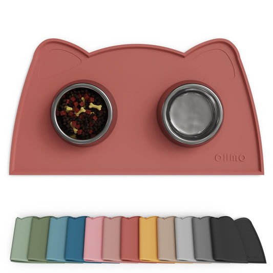 OHMO - Cat Food Mat, Silicone Pet Feeding Mat for Floor Non-Skid Waterproof Dog Water Bowl Tray, Easy to Clean Pet Placemat (Erythrinus, 18 * 9.8'')