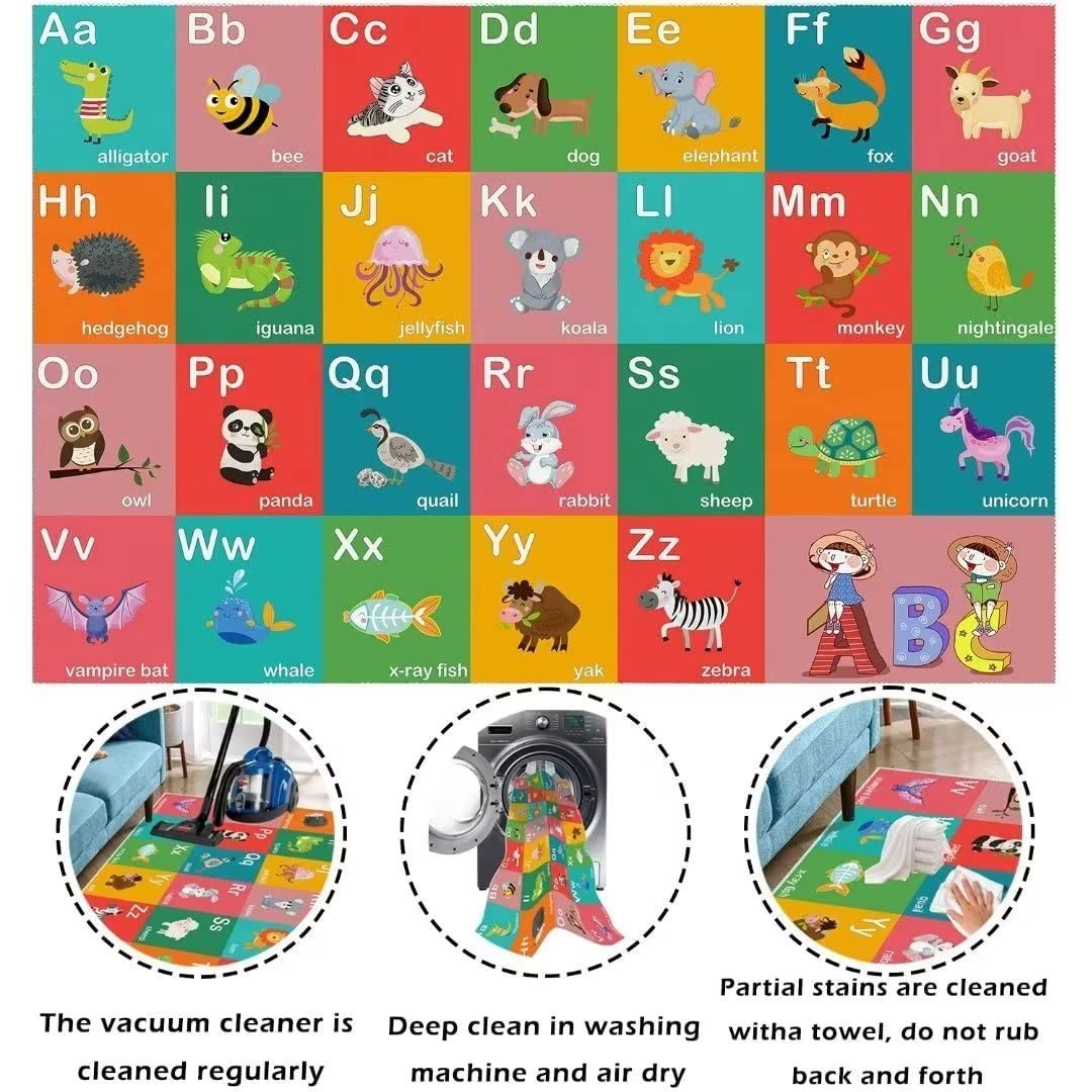 ABC Alphabet Education Rug, Kids Fun Game Carpet Children's Room, Playroom, Classroom, Non-Slip Washable Crawl Floor Mat (Animal 47x71in)