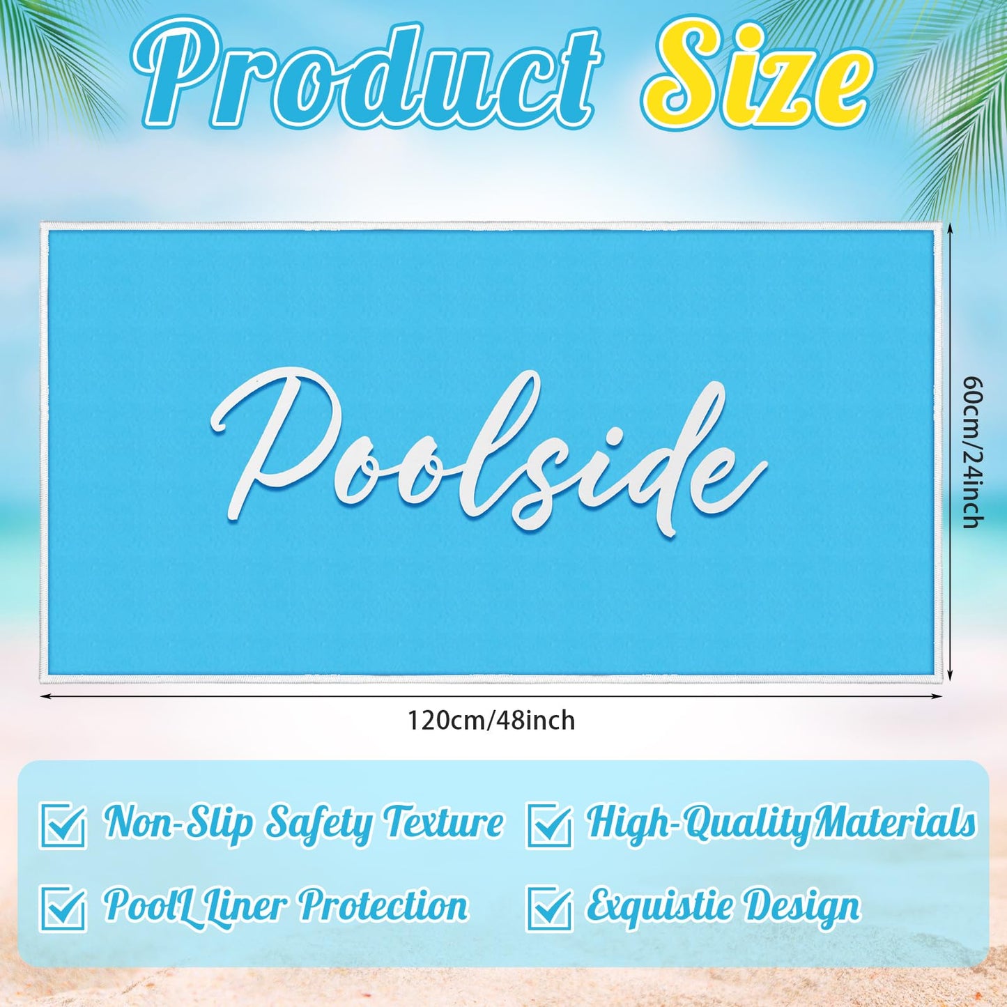 Nuanchu 24" x 48" Poolside Mat for Edge of Pool Non Slip Pool Mat for Floor Deck Entrance Rug Outdoor Waterproof Poolside Must Have Accessories for Summer Indoor Beach Lakehouse (Classic, Blue)