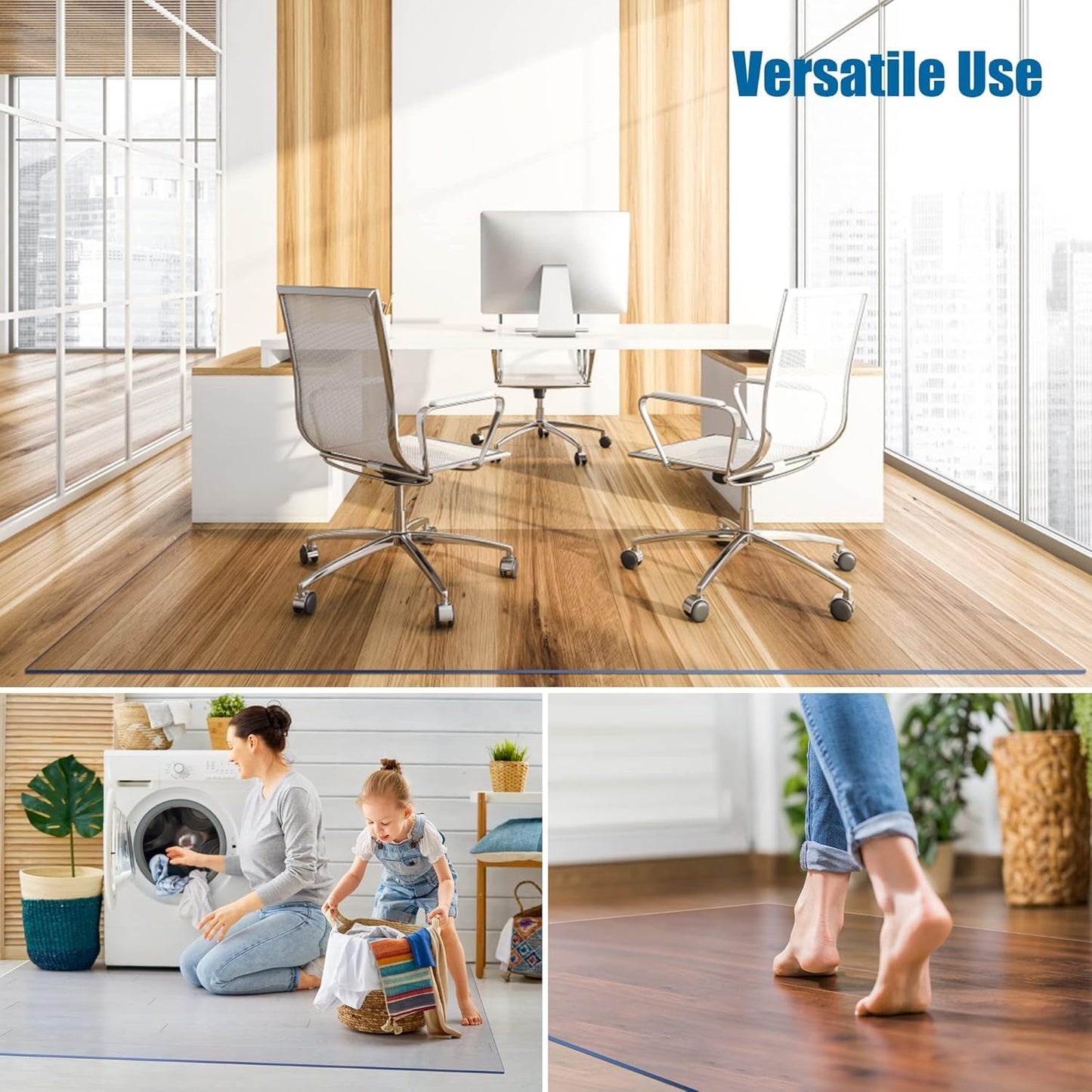 OXIGG Large Clear Floor Mat - Pet Flooring Protector, Plastic Rug Protector, Vinyl Floor Mat - Ideal for Hardwood Floors, Home & Office Use (Clear, 100x250CM/3.3X8.2FT)