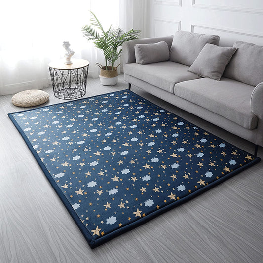 Loartee Coral Velvet Area Rug - 1" Thick Memory Foam Play Mat, Washable Carpet, Home Decor for Living Room, Bedroom, Starry Blue, 4'11"x4'11"