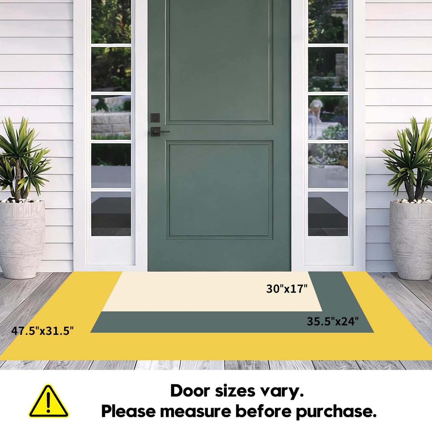 WELDUN Front Door Mat, Heavy Duty Non-Slip Rubber Dirt Trapper, Quick-Dry Low-Profile Washable Easy Clean, Welcome Mat for Indoor Outdoor Entryway Porch Patio Garage Mudroom 30"x17", Black