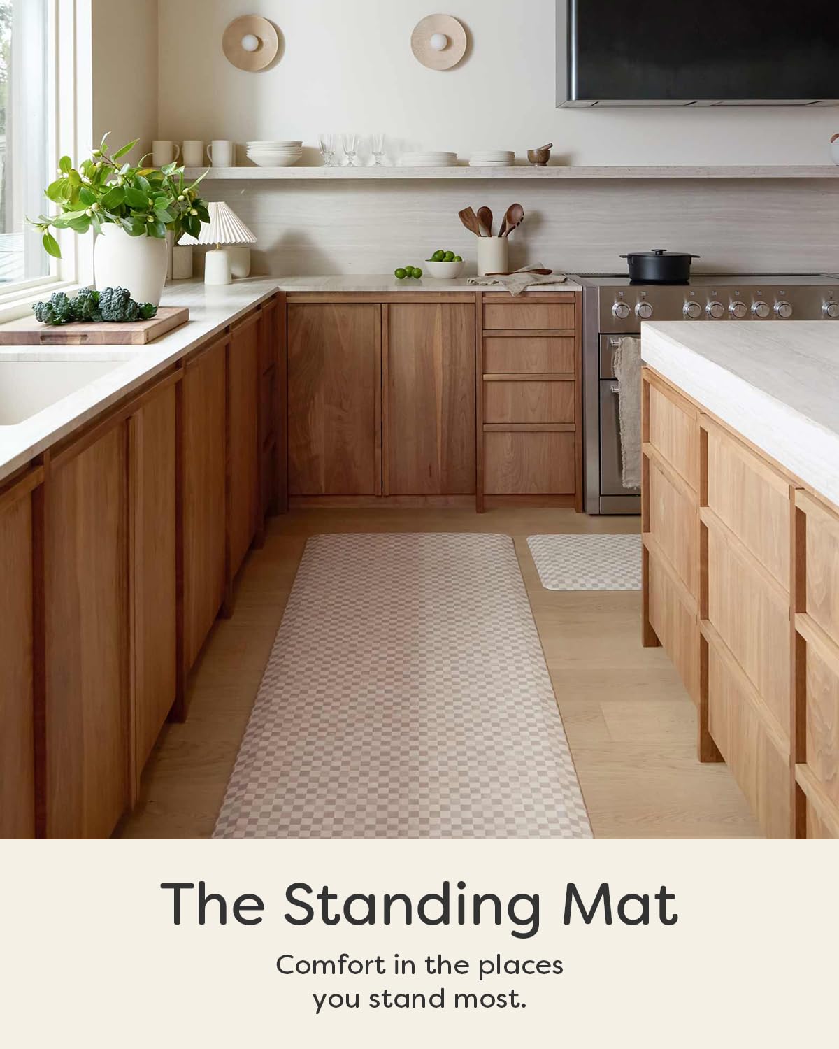 House of Noa Nama Standing Mat – Anti-Fatigue Cushioned Kitchen Mats for Floor | Ergonomic Bounce-Back Foam Kitchen Mats | Anti-Fatigue Mats for Kitchen & Standing | Checker Almond | 22" x 54"