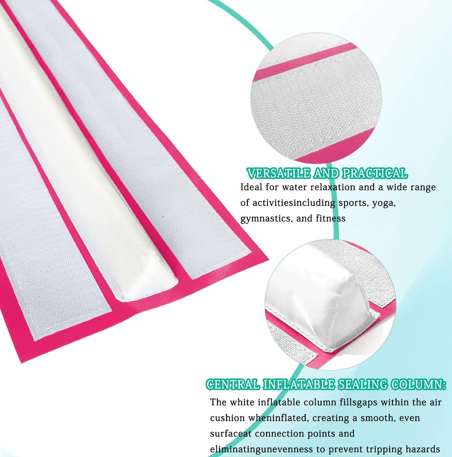 GLANT 3ft/6ft Air Mat Tumble Track Connector Tape for Inflatable Tumbling Gymnastic/Yoga/Camping White（NEW） (40) (Pink)