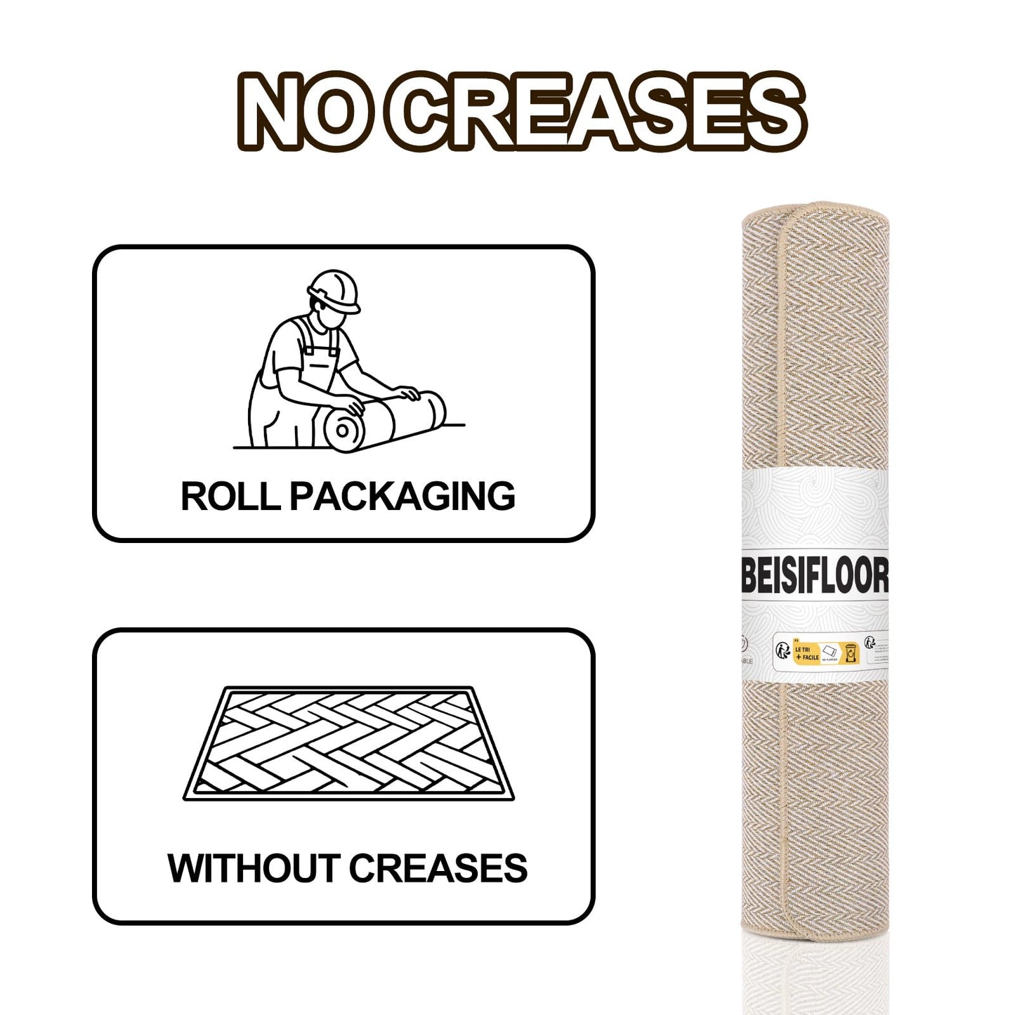 BEISIFLOOR Ultra Thin Door Mat Indoor Entrance 36"x59", Low-Profile Indoor Door Mat, Large Non Slip Entry Mat Rubber Backing Unique Herringbone Design Inside Doormat Dirt Trapper Entryway Mats, Beige