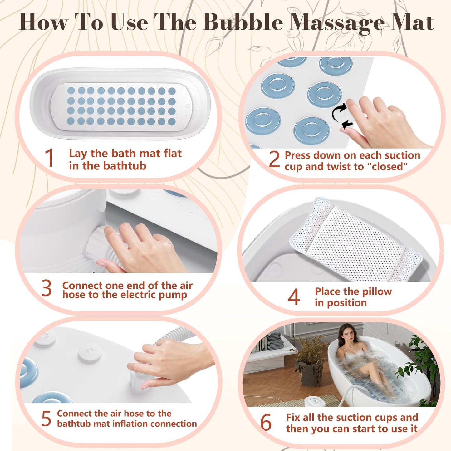 Pedkoct Upgraded Heated Bubble Bath Mat - Warm Air Bubble Massage Mat for Bathtub, Quiet Motor System with Remote Control, Portable Kit for Luxury Home Spa Experience