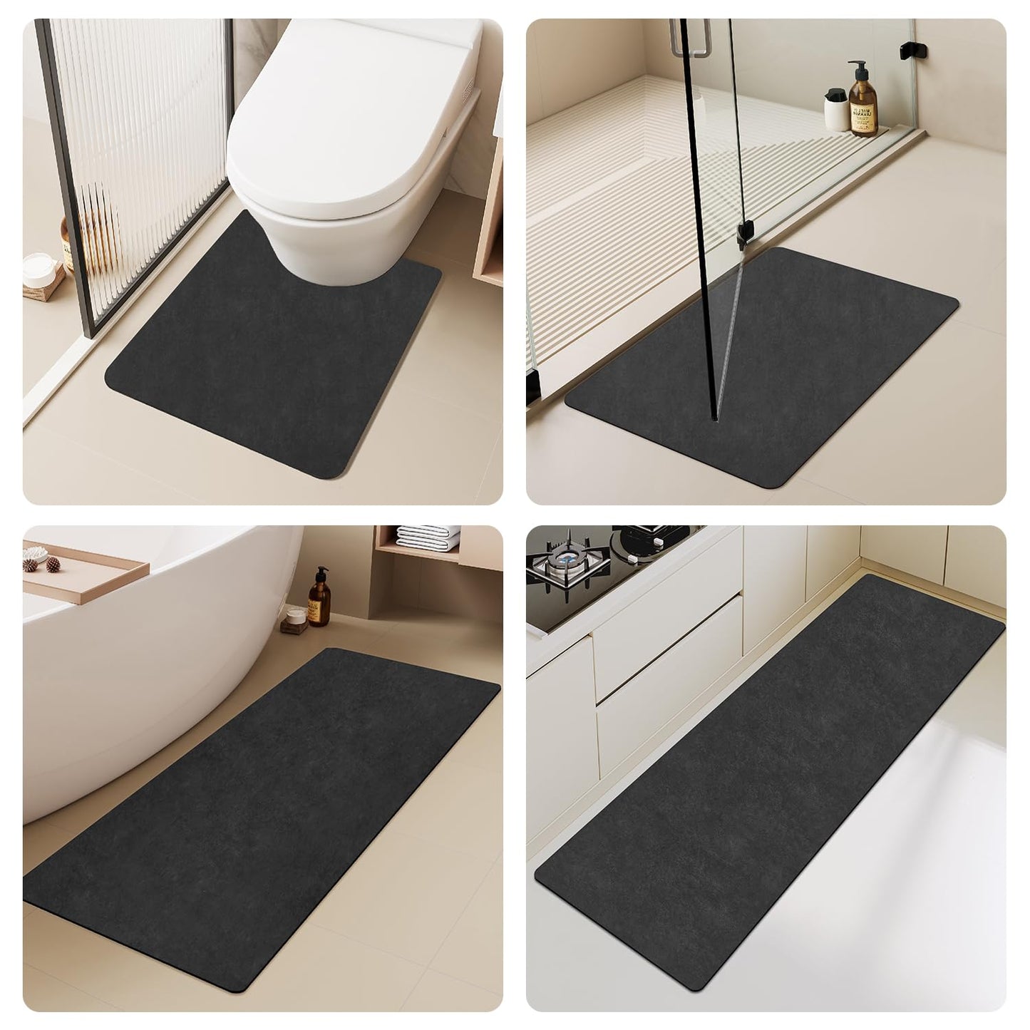 TYUU Toilet Rug, Thin Toilet Rugs U Shaped Washable Non Slip Absorbent Quick Dry Low Pile Toilet Mat, 20"x24" U Shape Black