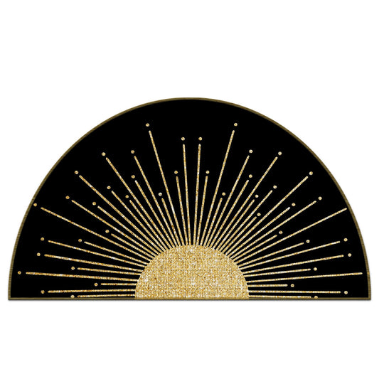 Mingnei Boho Black Gold Sun Linen Doormat Door Mat for Home Kitchen Entrance, Bohemian Sunburst Sunshine Rug, Boho Gifts for Women Girls House Front Outdoor Outside Entryway 30x17 Welcome Mat