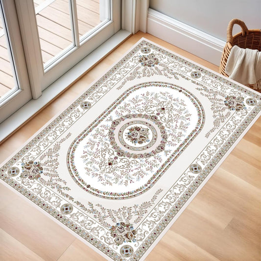 Lveesto 2'x3'Washable Area Rug, Cashmere Vintage Rugs for Living Room Bedroom, Retro Tribal Pink Rug for Dining Room, Non Slip Carpet Low Pile Soft Vintage Print Pattern Rug for Kitchen, Indoor