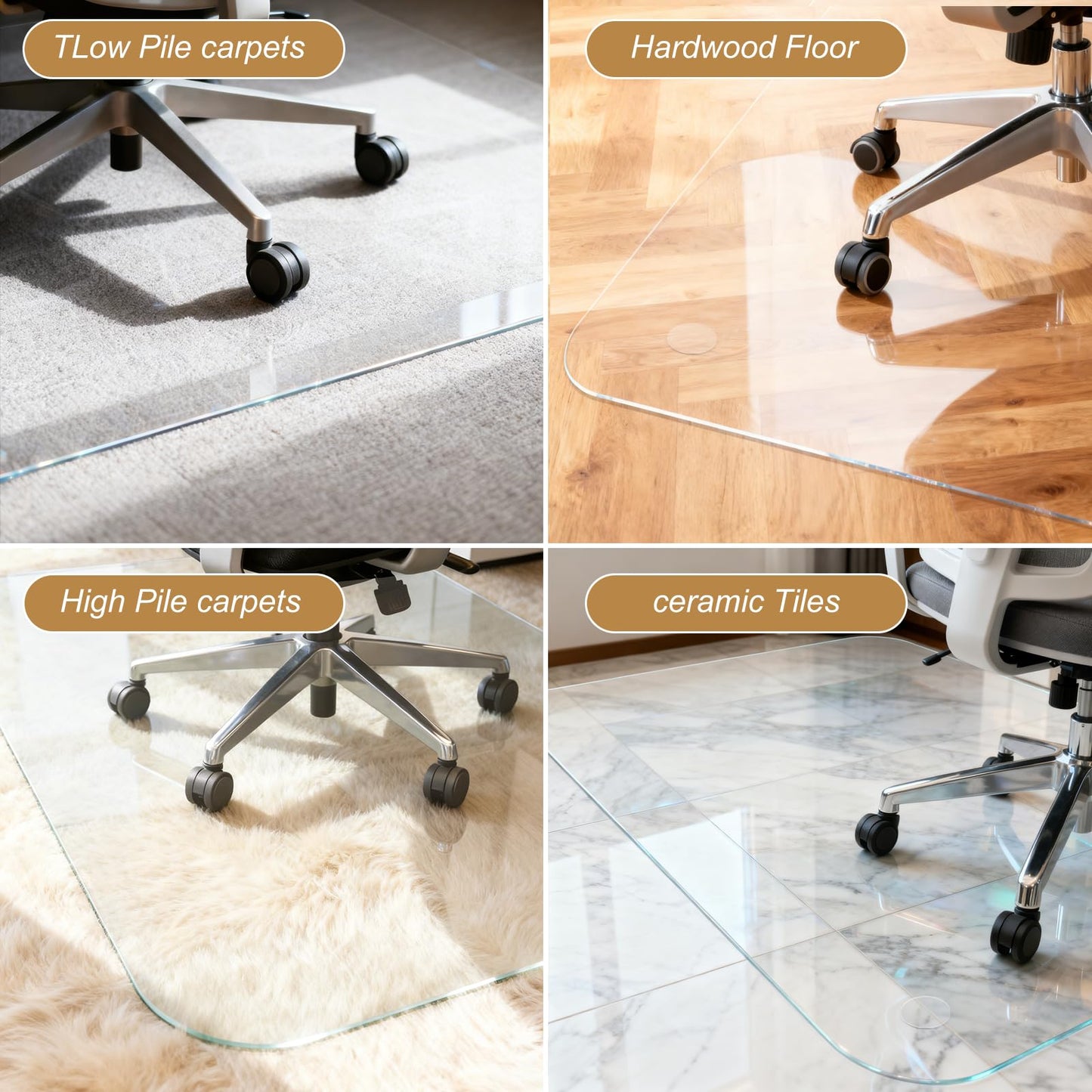 Vicwe Glass Chair Mat for Carpet,32"x54" Tempered Glass Office Chair Mat,1/5" Thick Glass Chair Mat with Rounded and Polished Edges,Smooth Glide for Carpet & Hardwood Floor Protection
