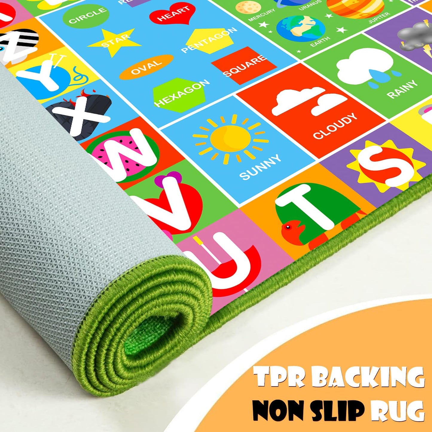 Alphabet Rug for Kids - Soft ABC Kids' Rug with Non-Slip Backing, Educational Playroom Carpet for Toddlers with Letters, Numbers & Shapes - 4'11" x 3'3"(Rectangular)