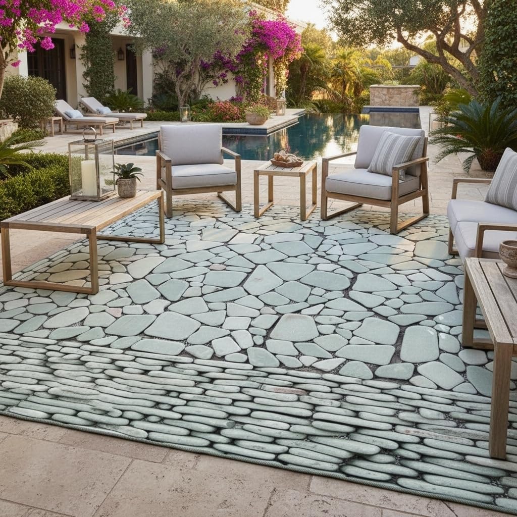 Fresh Vibrant Light Grey Stone Texture Outdoor Area Rug 2x3 for Balcony Garden Porch Patio Machine Washable No Slip Durable Large Carpet in Front Yard Backyard Veranda Natural Unique Aesthetic Rugs