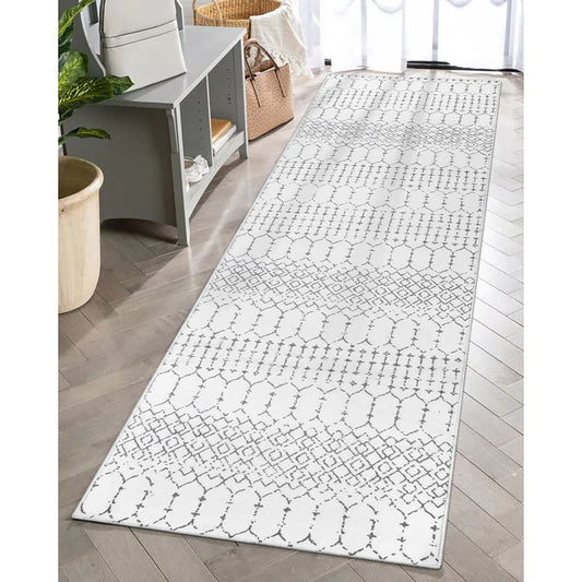Lahome Moroccan Washable Runner Rug - 2x6 Non-Slip Throw Hallway Rug Runner Ultra-Thin Soft Kitchen Laundry Room White Print Distressed Carpet for Entryway Bathroom Living Room Hana