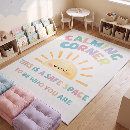 Maasechs 4 x 6 ft Calming Corner Classroom Rug, Sunshine Boho Area Carpet Corner Items Rug Educational Soft Floor Mat for Nursery Homeschool Playroom Elementary Back to School(Macaron Colors)