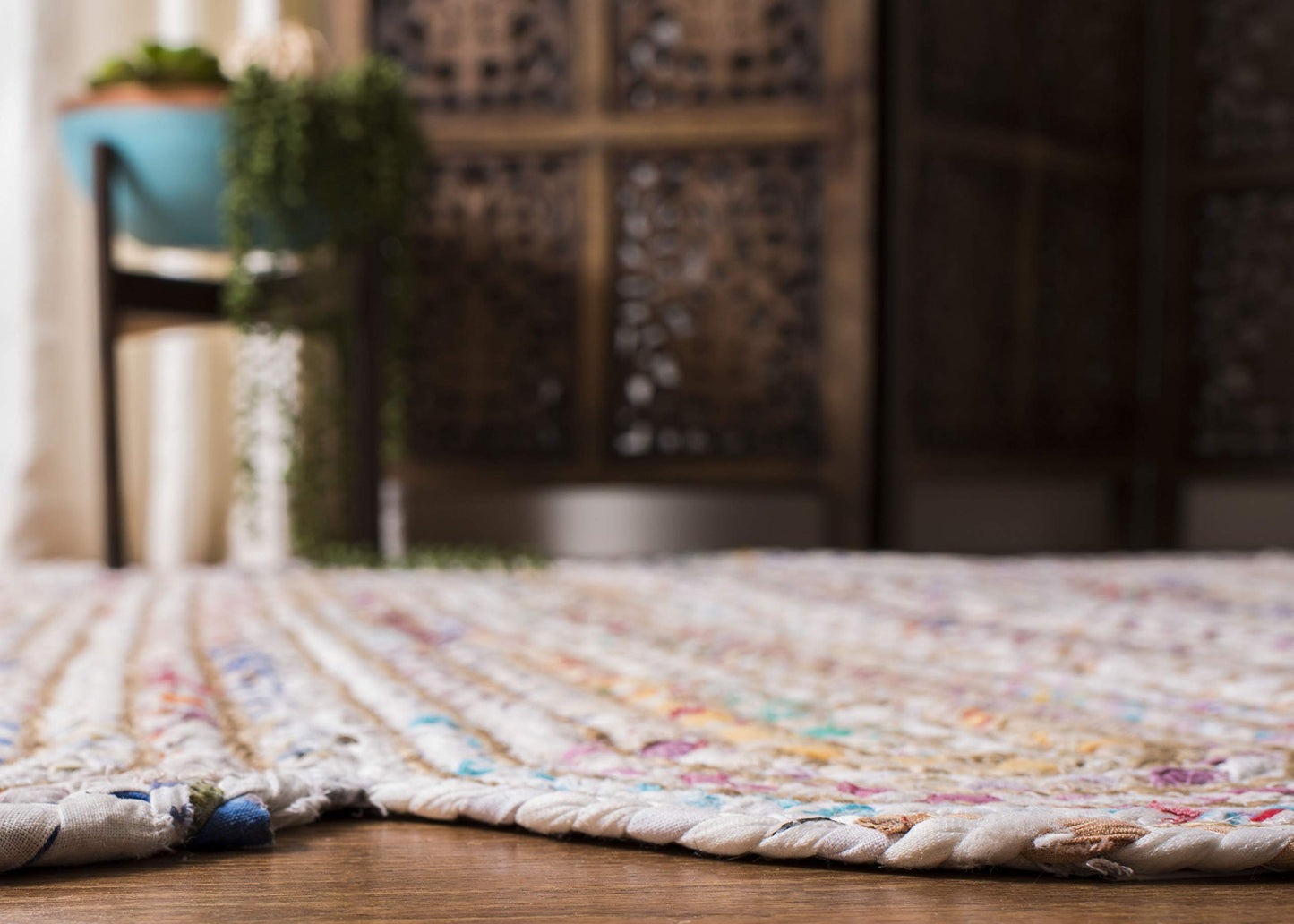 SAFAVIEH Area Rug 8x10 - Cape Cod Collection - Large - Ivory & Multi, Handmade Braided Jute & Cotton, Ideal for Living Room, Bedroom, Office, Dining Space (CAP208A)