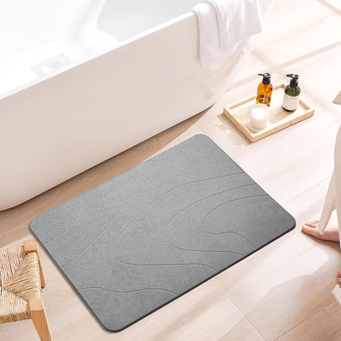 MORANDI Diatomaceous Earth Shower Mat - Super Absorbent, Quick Drying, Non-Slip Natural Hard Stone Bath Mat for Bathroom, Easy to Clean (Light Gray)