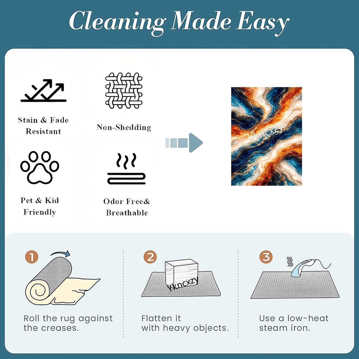 Abstract Marble Area Rug, 4x5ft, Natural Irregular Colorful Wave Swirl Fluid Art Marble Texture Accent Rug, Cozy Reduce Noise Modern Luxury Large Carpet for Living Room Entryway