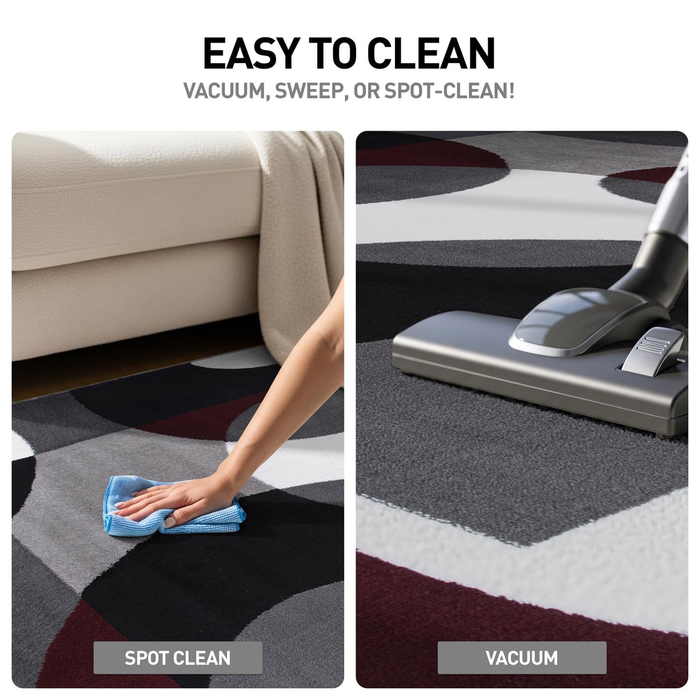 Rugshop Burgundy Modern Geometric Area Rug, Overlapping Circles, Non-Shedding, Statement Accent for Bedroom, Home Office and Small Living Room, 3'3" x 5'