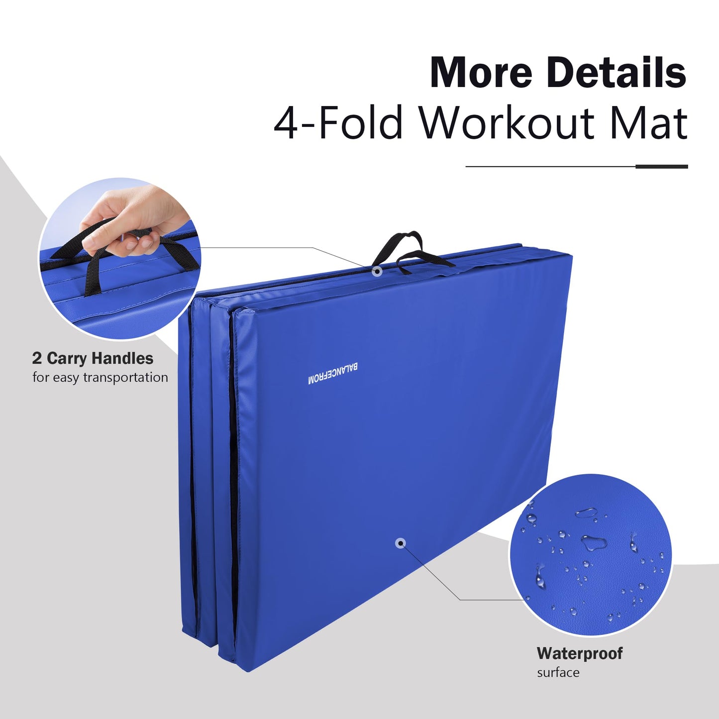 Fitvids Gymnastics Mat, 4'x8'x2" Thick Folding Home Gym Exercise Mat with Tear-Resistant PU Leather and Handles, Workout Mat for Yoga Pilates Tumbling Stretching MMA Core Workouts Wrestling