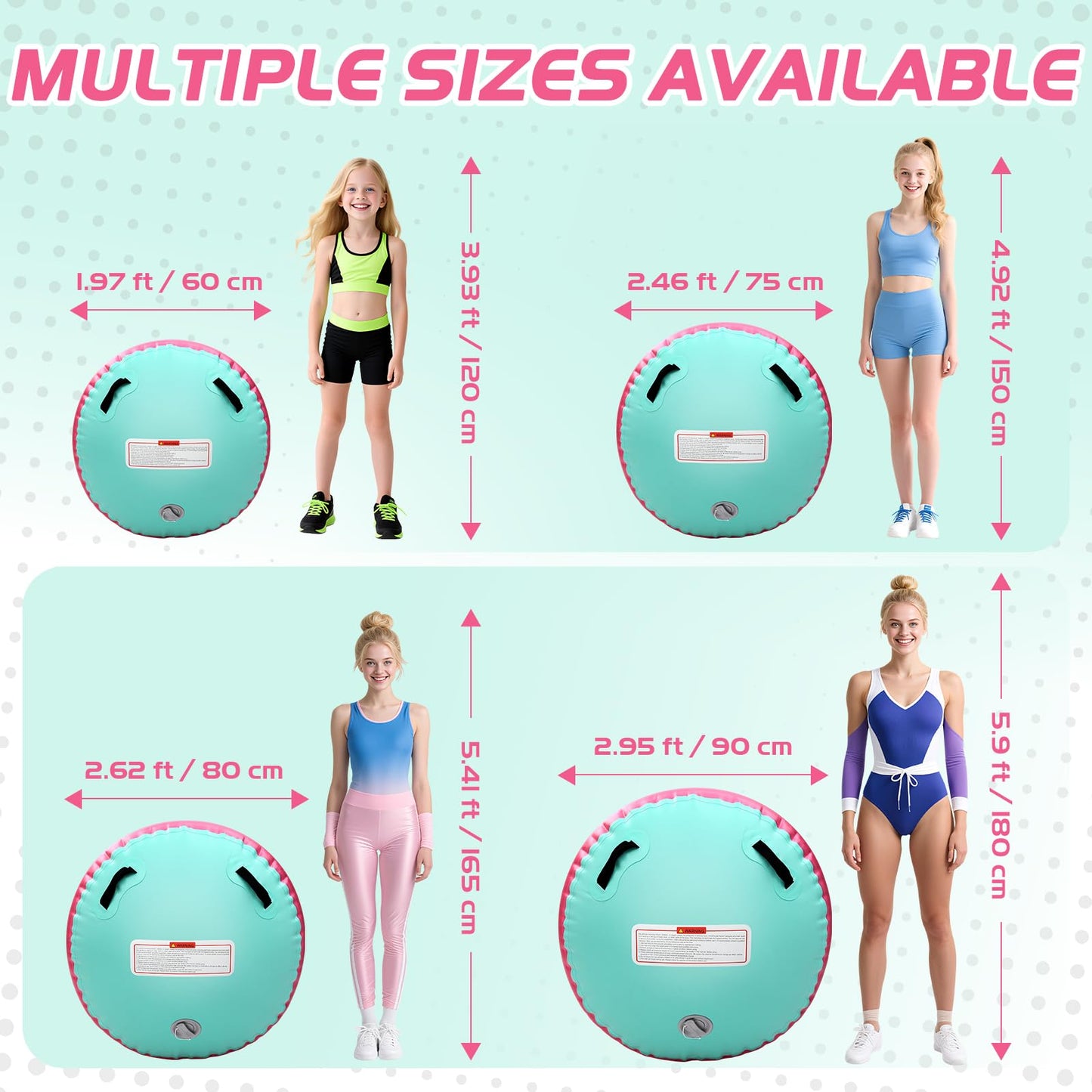 KIKILIVE Inflatable Gymnastics Tumble Mat 10ft and Air Roller 40x23inch Pink Green, Air Mat Track 4 inches Thickness and Air Roller Gymnastics Barrel with Electric Air Pump for Home Use Outdoor Training Cheerleading Beach Park