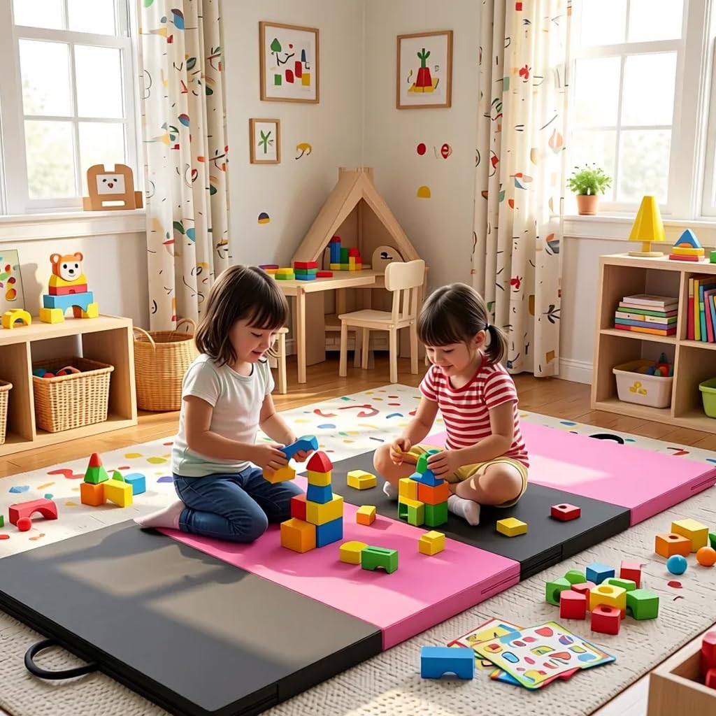 Oneofics Gymnastics Mat, 3'x6'x2'' Thick 4-Panel Folding Kids' Gymnastic Tumbling Mat for Home Gym Exercise & Play