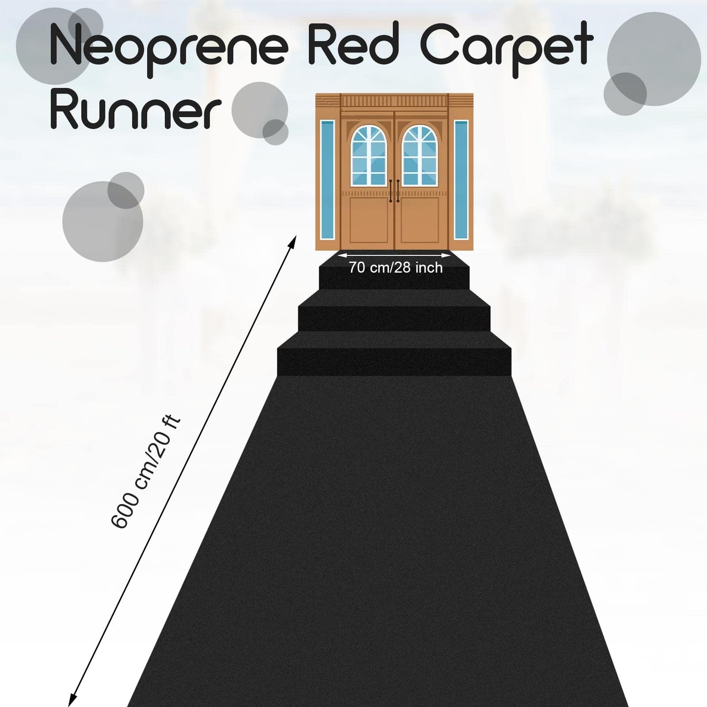 Boao 20 x 2.3 ft Neoprene Carpet Runner Reusable Plastic Floor Runner Non Slip Rubber Backed Rugs for Hallway Aisle Carpet Roll for Wedding Party Decor Prom Business Outdoor(Black)