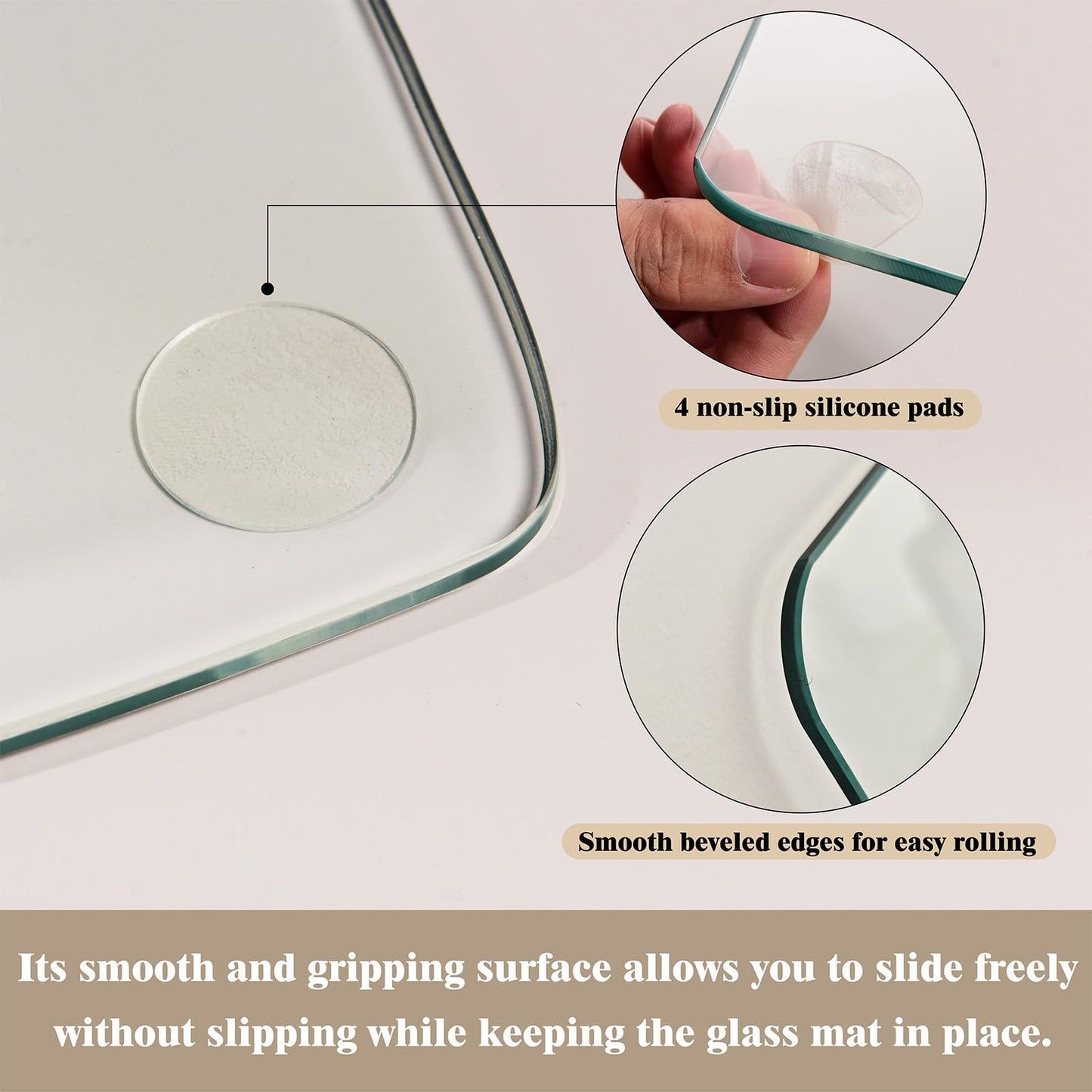 Koonmi Tempered Glass Chair Mat for Hardwood Floors & Carpets, 46" x 46“ Transparent Heavy Duty Office Floor Protector with Noise-Free Gliding Shatterproof for Home Office Desk