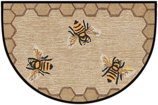 Half Round Door Mat Bee Happy Door Outdoor Entrance,for Outside Entry 18x30 in Wear Resistant Semi Circle Floor Mats Area Rugs for Kitchen