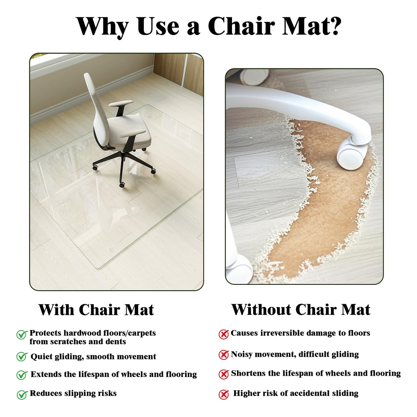 Koonmi Tempered Glass Chair Mat for Hardwood Floors & Carpets, 46" x 46“ Transparent Heavy Duty Office Floor Protector with Noise-Free Gliding Shatterproof for Home Office Desk