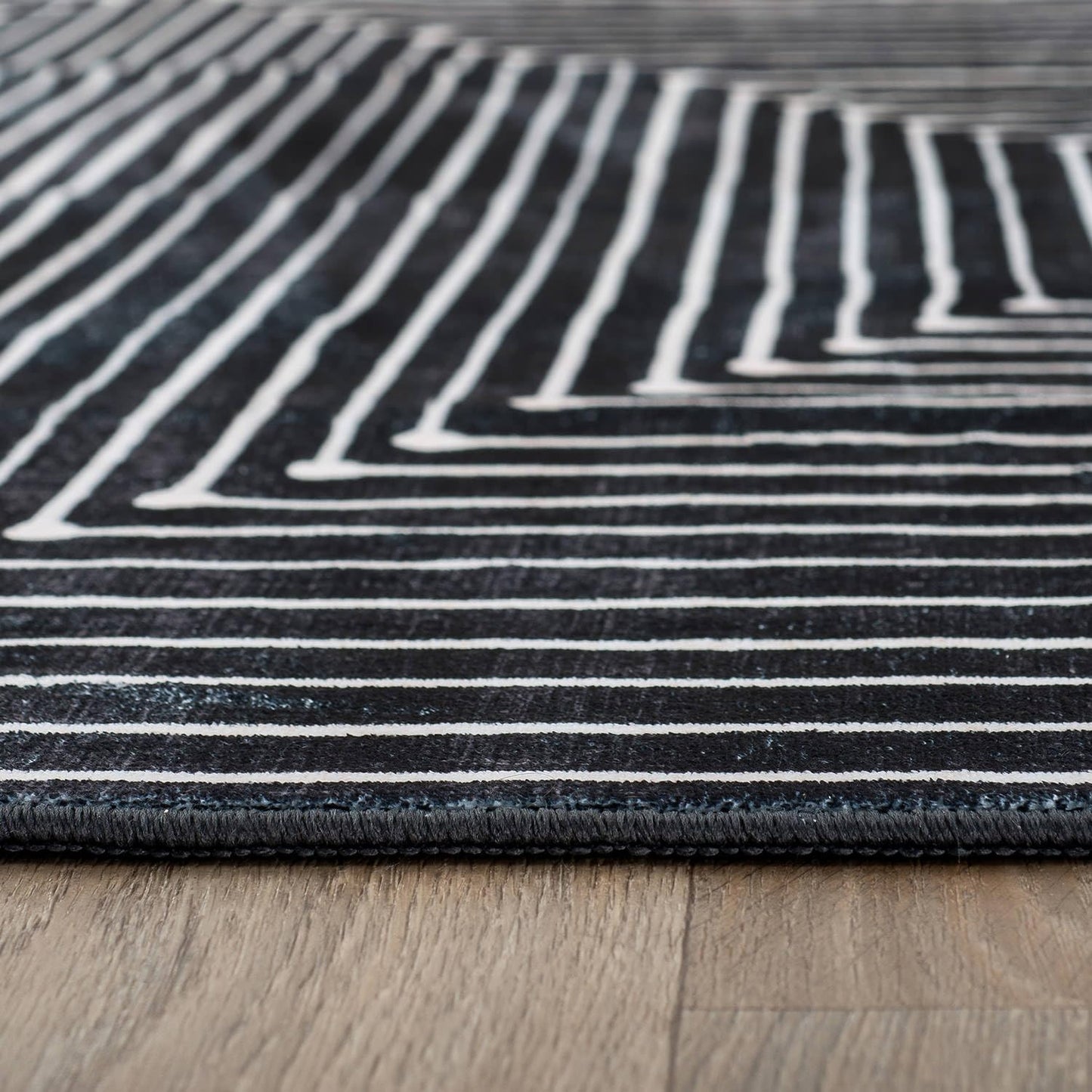 Rugshop Marbella Bohemian Stripes Washable Non Slip Area Rug 9'x12' Black