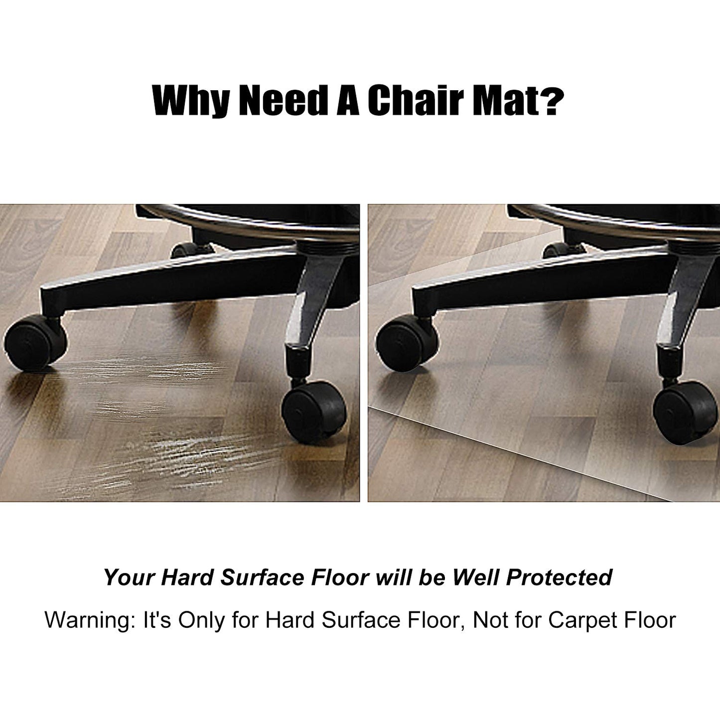 Azadx Office Chair Mat for Hard Floors 48" X 72", Clear PVC Chair Mat for Hardwood Floor, Durable Plastic Floor Protector Mat for Home and Office use (48" X 72" Rectangle)