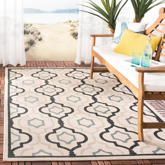 SAFAVIEH Washable Rug Outdoor Courtyard Collection - 4' x 5'7", Beige & Black, Non-Shedding & Easy Cleaning, Ideal for Patio, Backyard, Mudroom (CY7938-256A18)